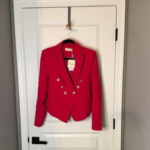 Chic Pink Double-Breasted Blazer with Gold Buttons